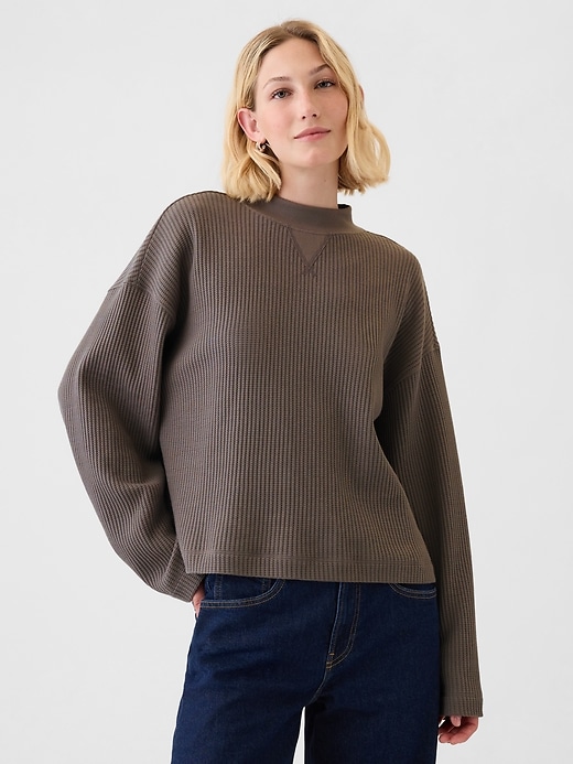 Oversized Mockneck Waffle T-Shirt | Gap