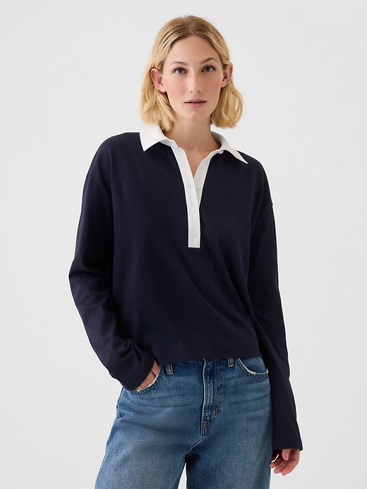 1 of 8 showing, with the color navy blue of product Cropped Rugby Polo Shirt