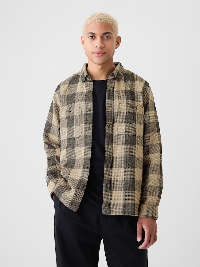 Waffle-Knit Flannel Shirt