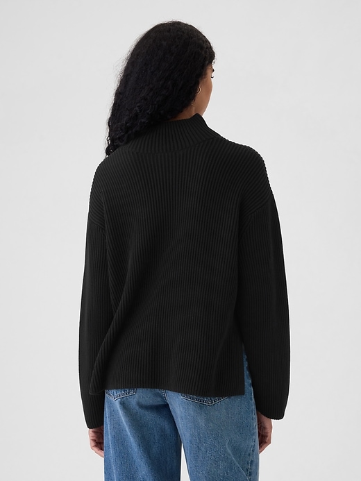 Image number 2 showing, 100% Cotton Oversized Split-Hem Mockneck Sweater
