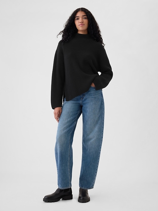 Image number 3 showing, 100% Cotton Oversized Split-Hem Mockneck Sweater