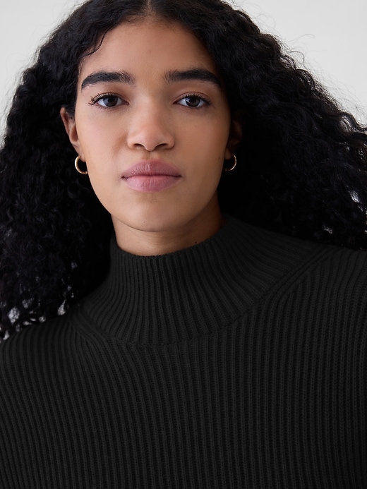 Image number 4 showing, 100% Cotton Oversized Split-Hem Mockneck Sweater