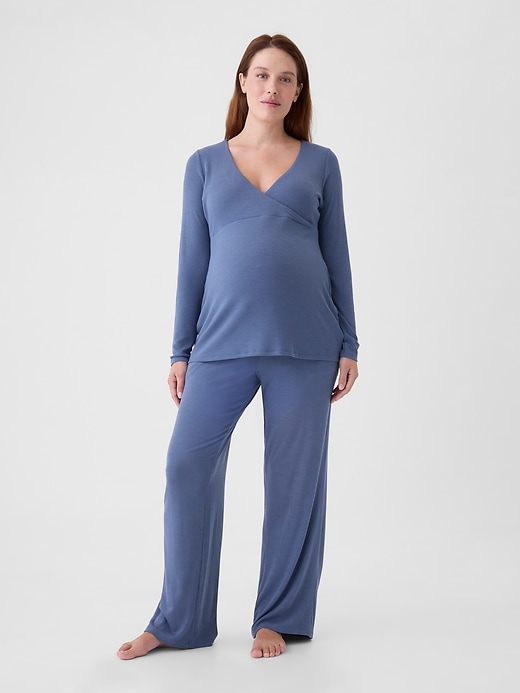 1 of 8 showing, with the color quiet blue of product Maternity Rib PJ Set