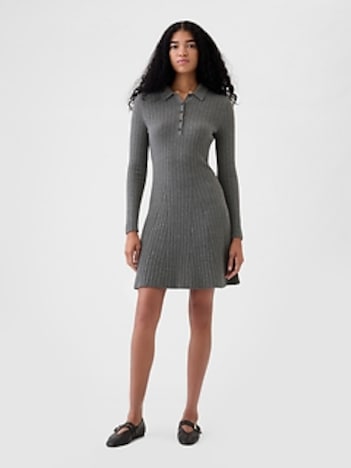 CashSoft Polo Sweater Mini Dress
