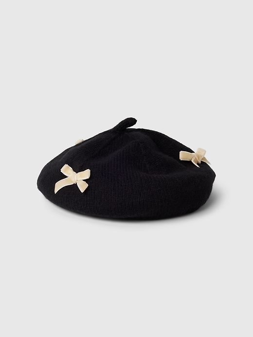 1 of 8 showing, with the color true black of product Toddler CashSoft Bow Beret