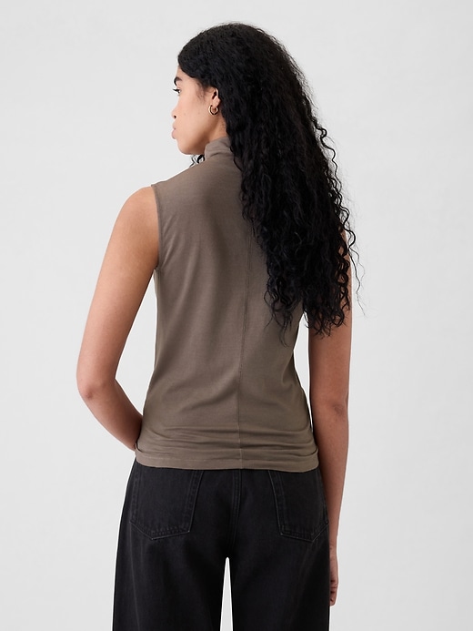 2 of 8 showing, with the color plymouth rock brown of product Featherweight Turtleneck Tank Top