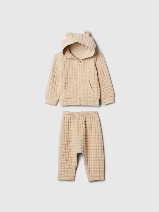 1 of 8 showing, with the color bedrock beige of product Baby Quilted Outfit Set