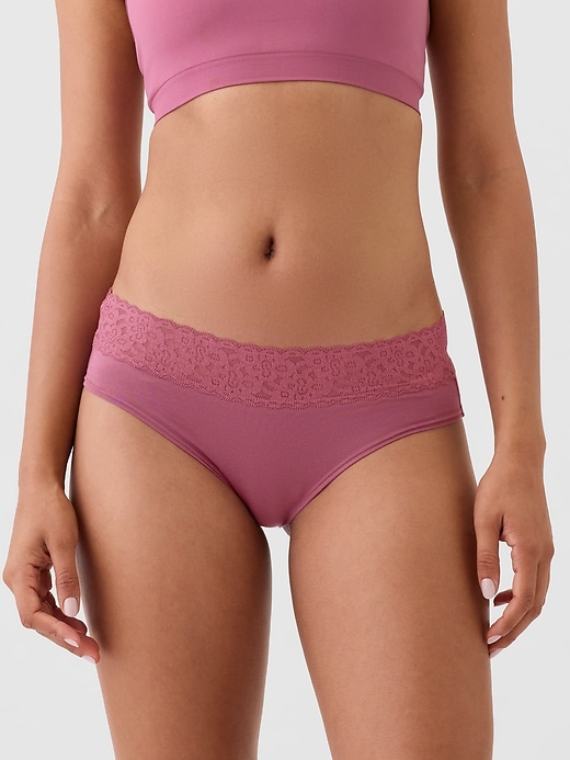 Image number 1 showing, Organic Stretch Cotton Lace-Trim Hipster