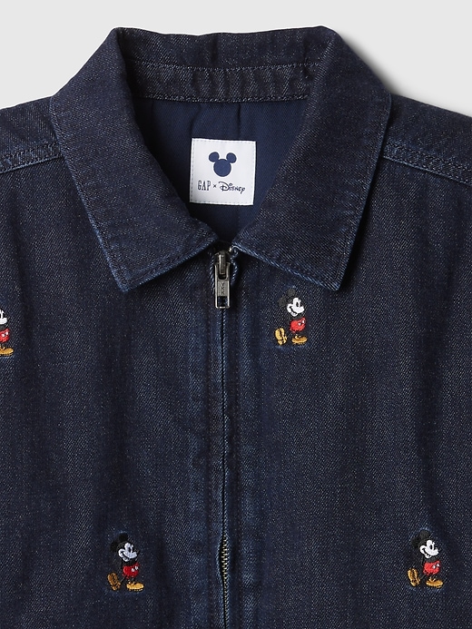 4 of 8 showing, with the color Dark wash of product Gap × Disney Kids Embroidered Denim Bomber Jacket