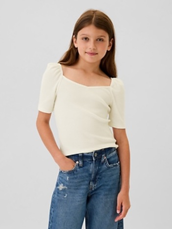 Kids Sweetheart Puff-Sleeve Top