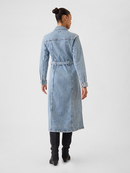 2 of 8 showing, with the color light wash of product Belted Denim Midi Dress