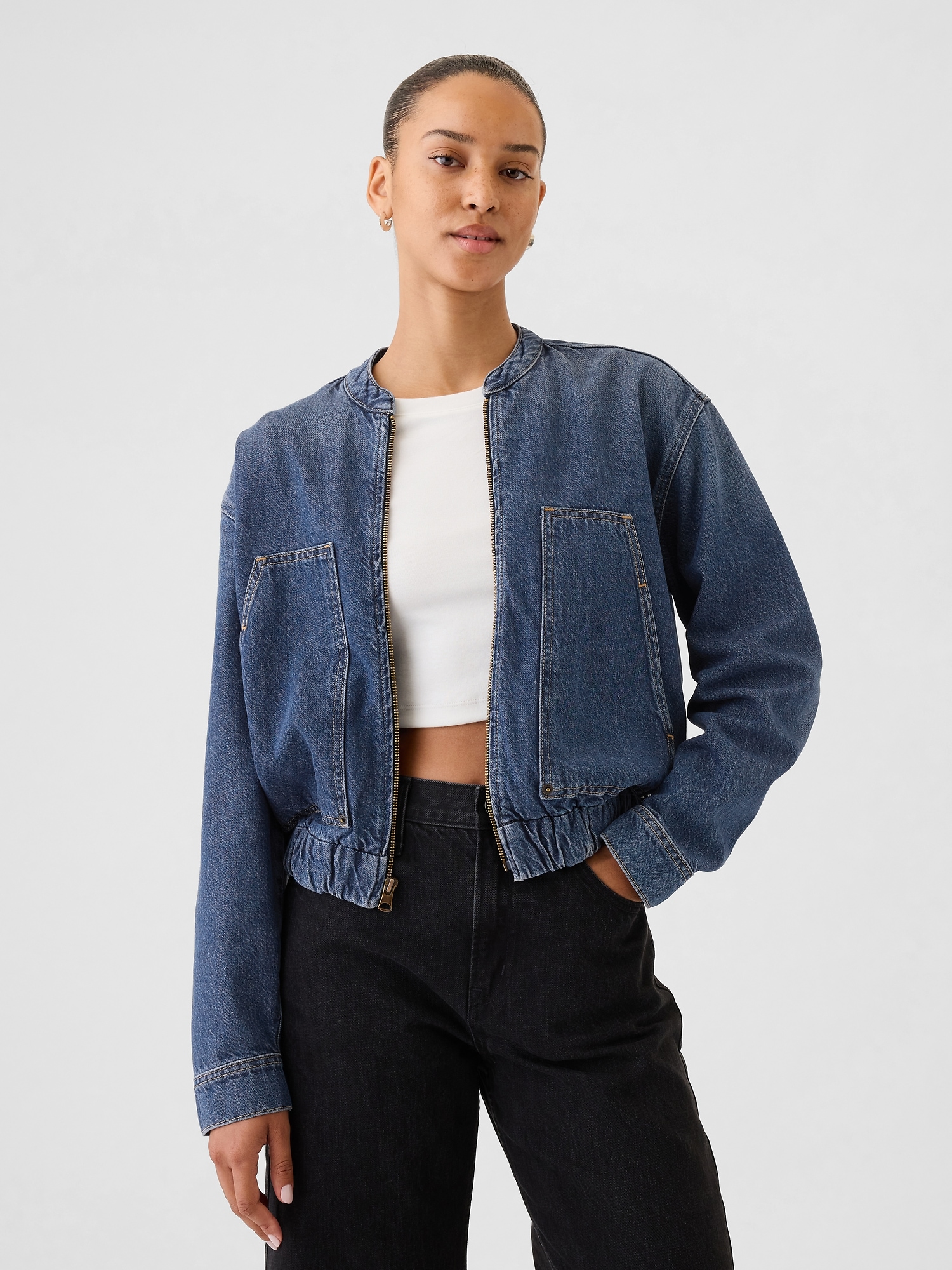 Denim bomber jacket ladies hot sale
