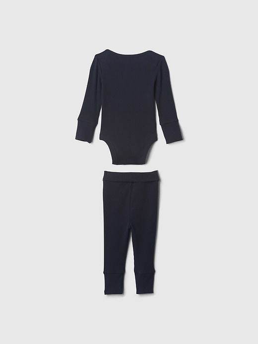 2 of 8 showing, with the color dark night blue of product Baby Grow-With-Me Rib Outfit Set