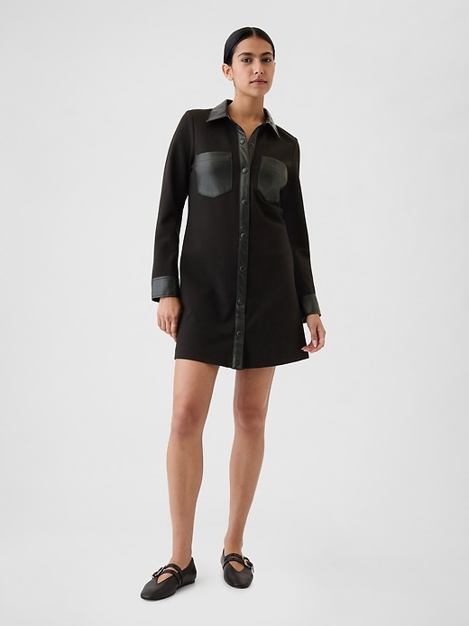 1 of 8 showing, with the color black of product Vegan Leather Shift Mini Dress