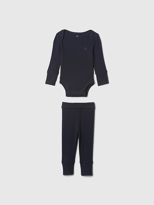 1 of 8 showing, with the color dark night blue of product Baby Grow-With-Me Rib Outfit Set