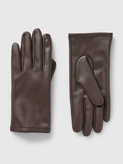 1 of 8 showing, with the color chocolate brown of product Vegan Leather Gloves