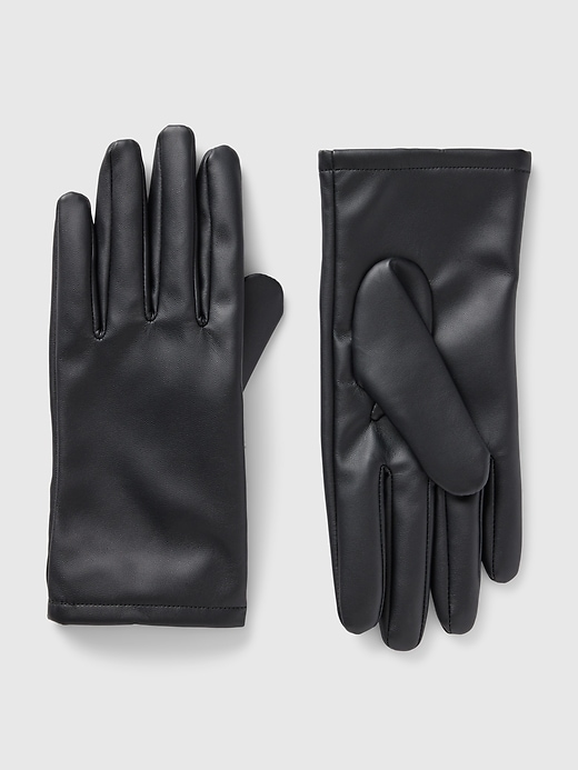 1 of 8 showing, with the color true black of product Vegan Leather Gloves