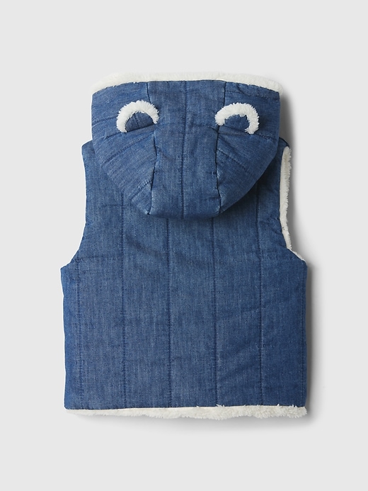 2 of 8 showing, with the color Medium indigo of product Baby Cozy Quilted Denim Bear Vest