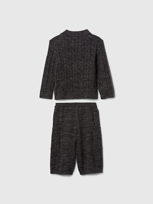 2 of 8 showing, with the color Heather grey of product Baby Cable-Knit Sweater Outfit Set