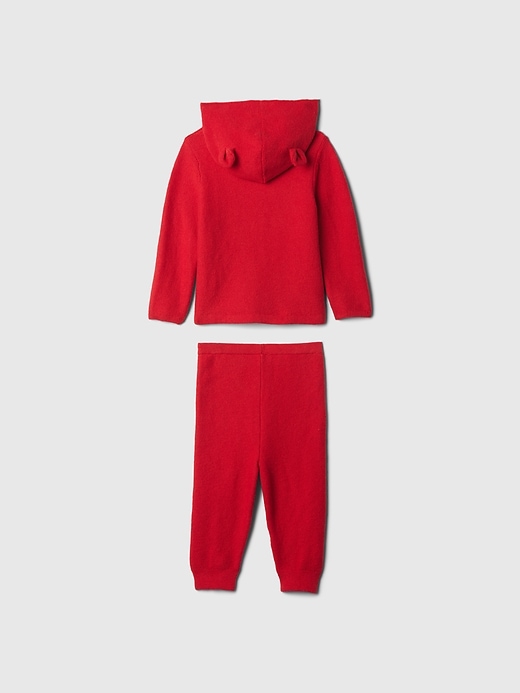2 of 8 showing, with the color modern red of product Baby CashSoft Bear Hoodie Outfit Set