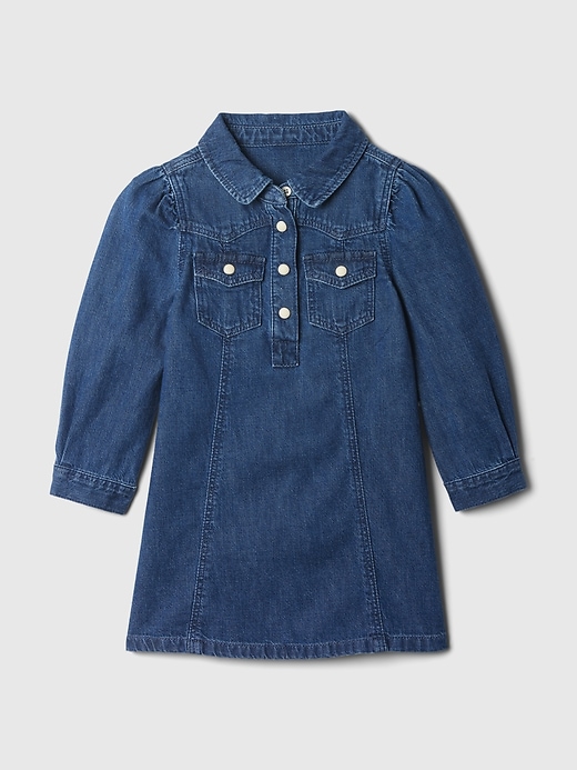 1 of 8 showing, with the color dark wash indigo of product Baby & Toddler Western Denim Shirtdress
