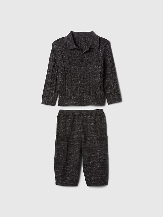 1 of 8 showing, with the color Heather grey of product Baby Cable-Knit Sweater Outfit Set