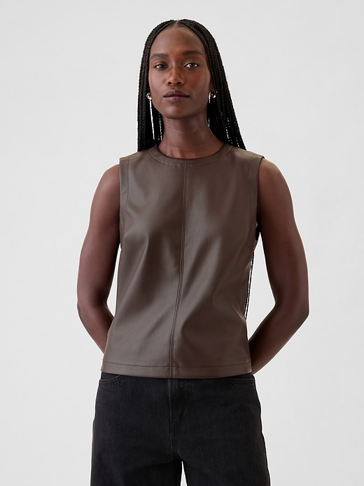 1 of 8 showing, with the color terra brown of product Vegan Leather Shell Tank