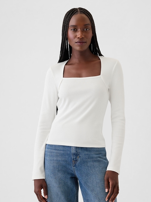 1 of 8 showing, with the color new off white of product Modern Rib Square-Neck Top