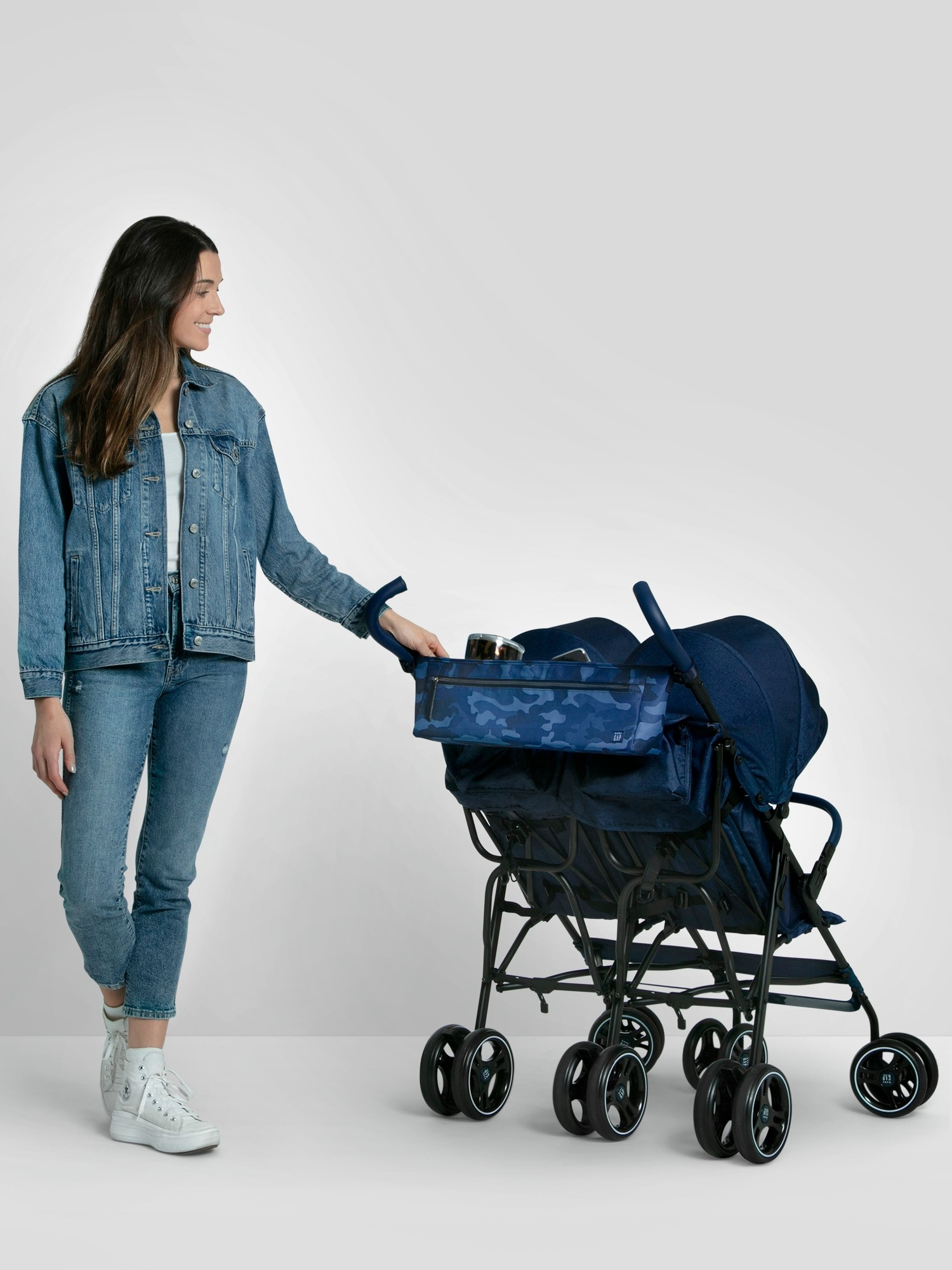 Двойная прогулочная коляска babyGap Classic, цвет: Тёмно-синий камуфляжный — фото 4