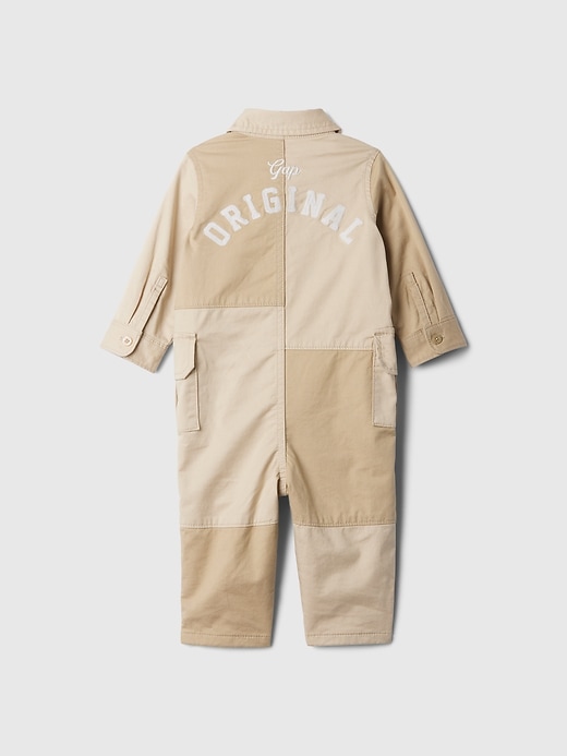 2 of 8 showing, with the color bedrock beige of product Baby Colorblock Utility One-Piece
