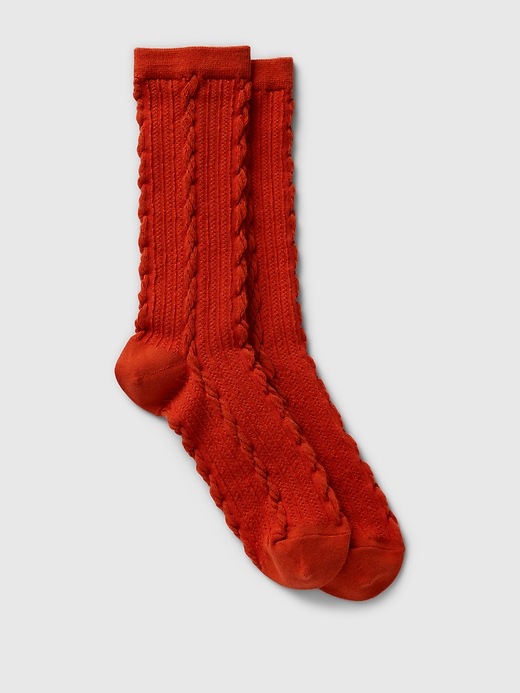 1 of 8 showing, with the color red ochre of product Twisted-Knit Crew Socks