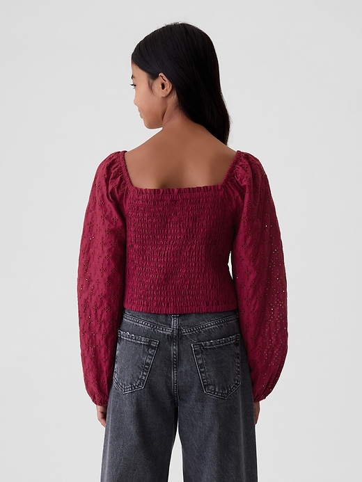 2 of 8 showing, with the color beet red of product Kids Cropped Puff-Sleeve Shirt