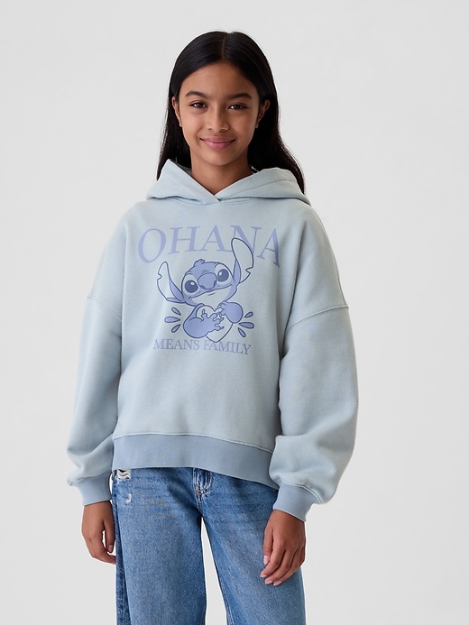 1 of 8 showing, with the color blue crystal of product Gap × Disney Kids VintageSoft Stitch Graphic Hoodie