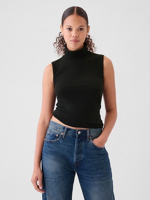 1 of 8 showing, with the color black of product Featherweight Turtleneck Tank Top