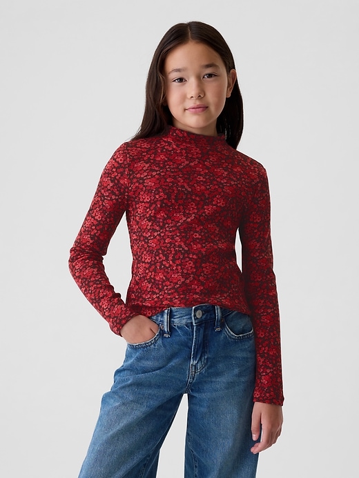 1 of 8 showing, with the color red floral of product Kids Rib Mockneck T-Shirt