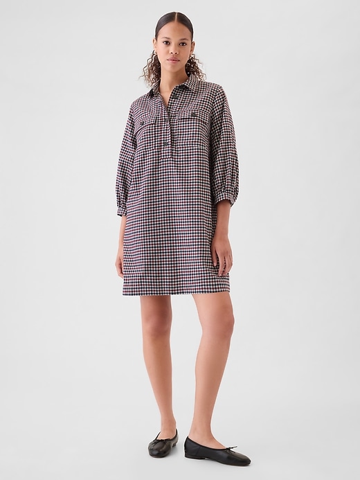 1 of 8 showing, with the color Red and blue plaid of product Flannel Utility Mini Shirtdress