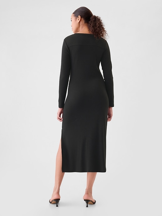 2 of 8 showing, with the color true black of product Modern Rib Tie-Knot Midi Dress
