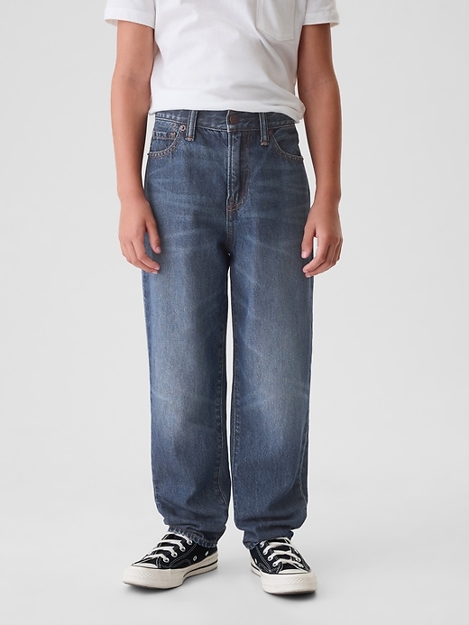 2 of 8 showing, with the color medium wash of product Kids Taper Baggy Jeans