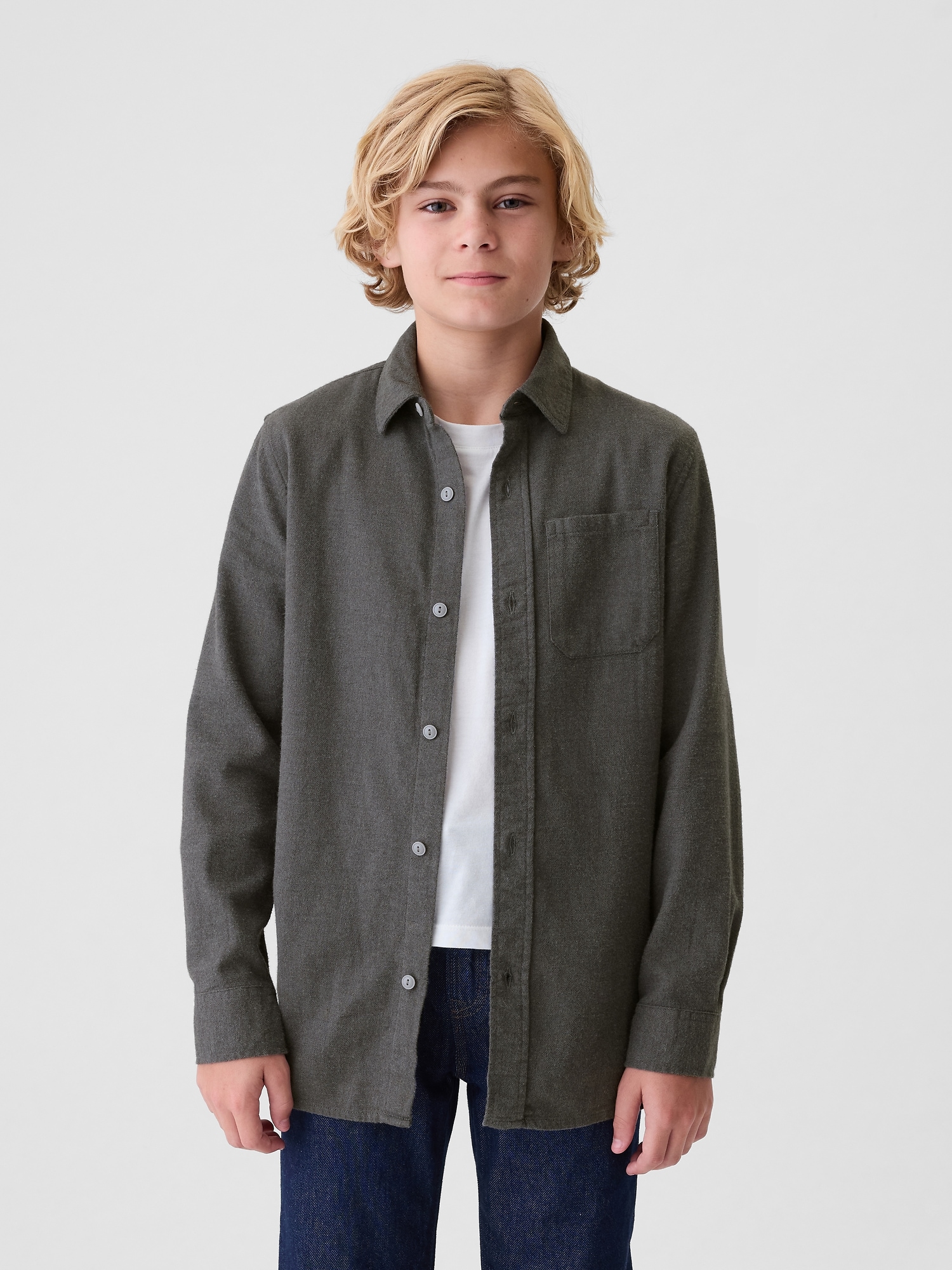 Kids Organic Cotton Flannel Shirt - Gray