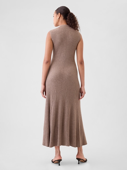 2 of 8 showing, with the color Warm taupe heather brown of product CashSoft Rib Mockneck Maxi Sweater Dress