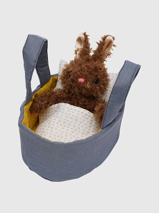 1 of 8 showing, with the color Multi of product Moppettes Beau Bunny Stuffed Animal Bassinet and Pillow