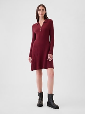 CashSoft Polo Sweater Mini Dress