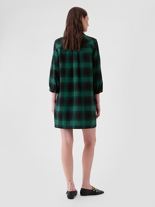2 of 8 showing, with the color green and navy blue blackwatch plaid of product Flannel Utility Mini Shirtdress