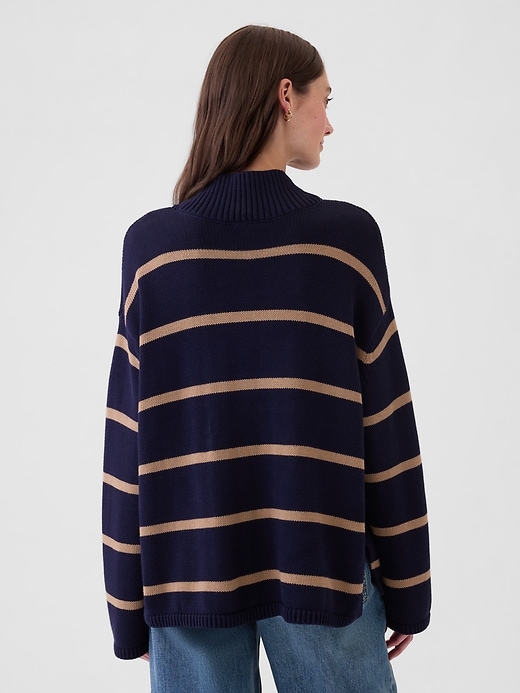Image number 2 showing, 100% Cotton Oversized Split-Hem Mockneck Sweater