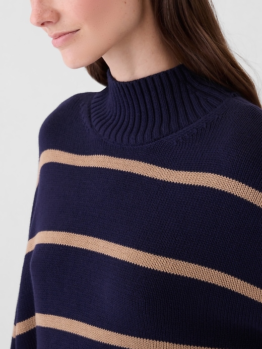 Image number 3 showing, 100% Cotton Oversized Split-Hem Mockneck Sweater