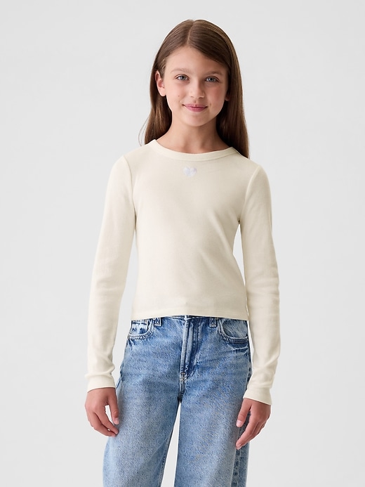 1 of 8 showing, with the color ivory frost of product Kids Rib Embroidered Graphic T-Shirt
