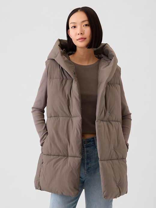 1 of 8 showing, with the color plymouth rock brown of product Duvet Wrap Puffer Vest