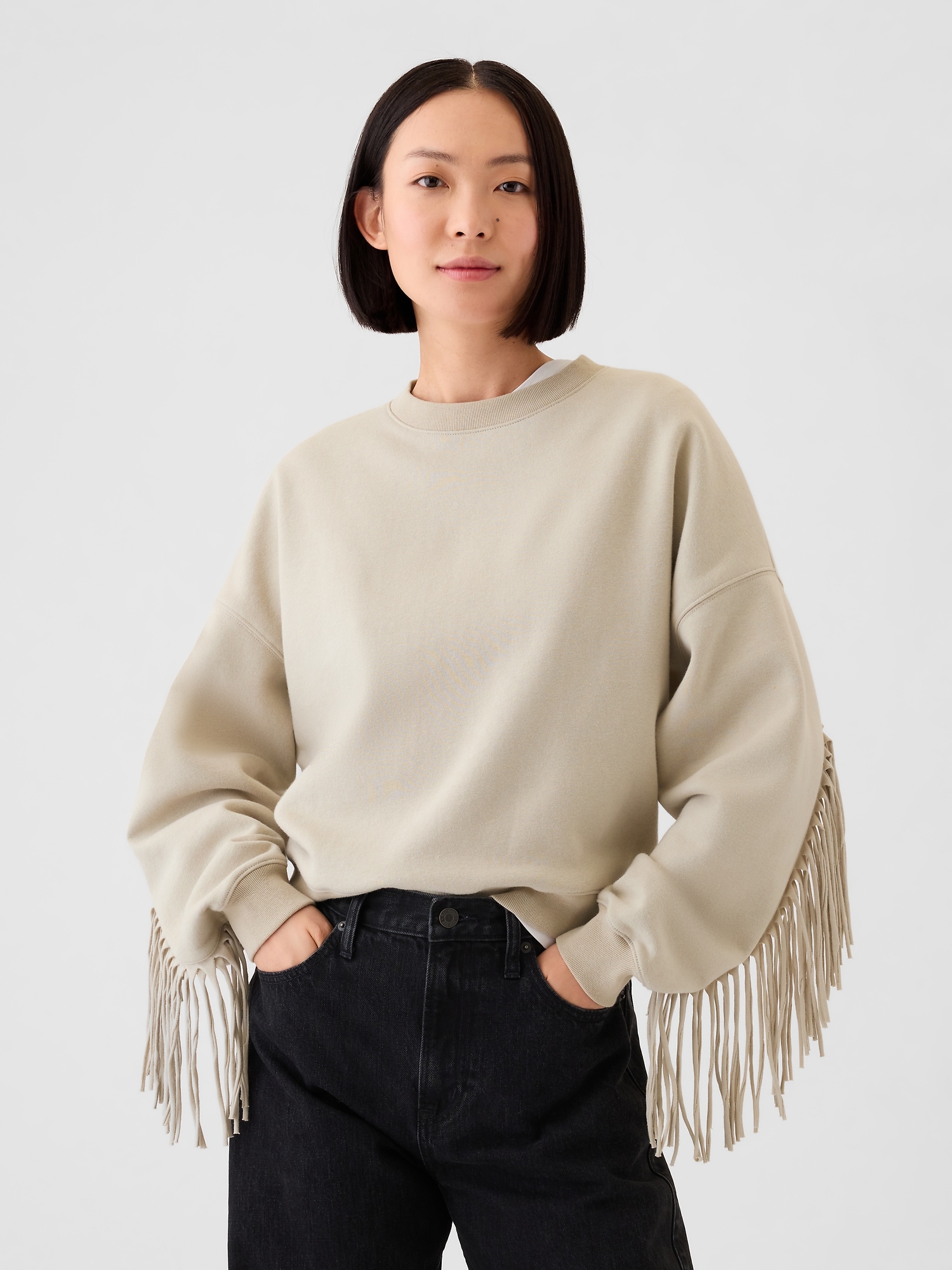 VintageSoft Wedge Crewneck Fringe Sweatshirt