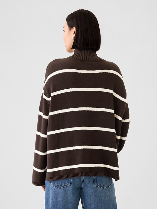 Image number 2 showing, 100% Cotton Oversized Split-Hem Mockneck Sweater
