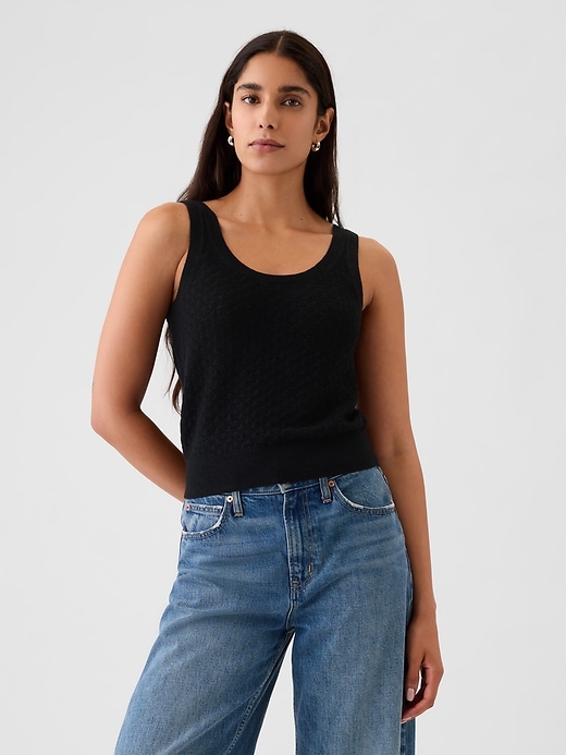 1 of 8 showing, with the color Black of product Cropped Pointelle Sweater Tank Top